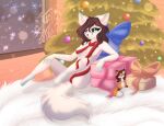 anthro arctic_fox blush canid canine digital_media_(artwork) elisawind female fox fur hair hi_res looking_at_viewer lyra_(lyra~floof) mammal plushie samantha_(syronck01) solo tail true_fox white_body white_fur