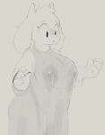 anthro big_breasts blush blush_lines bodily_fluids bovid breasts caprine clothed clothing female fur goat hair horn lactating lactating_through_clothing mammal mature_female milk nipples open_mouth pimpwalker1 shaded_sketch solo tongue topwear toriel undertale undertale_(series) wet wet_clothing worried