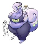 2024 2_toes 5_fingers absurd_res antennae_(anatomy) anthro anthro_focus barefoot belly big_breasts big_tail bottomwear breasts burger cleavage clothed clothing crawdadblues crop_top curled_tail deep_navel dragon dripping duo eyelashes eyeshadow feet female female_focus fingers food full-length_portrait generation_6_pokemon goodra green_eyes hi_res huge_breasts human long_neck looking_aside makeup male mammal midriff mythological_creature mythological_scalie mythology navel nintendo nipple_outline pants pokemon pokemon_(species) portrait purple_body scalie shirt slime solo_focus standing tail thick_thighs thought_bubble toes topwear walking