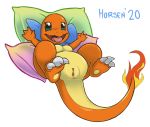  bow charmander female fire genitals horsen lizard looking_at_viewer nintendo pillow pok&eacute;mon pok&eacute;mon_(species) pussy reptile scalie solo video_games 