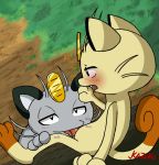  alolan_meowth ambiguous_gender anthro blue_body blue_fur blush bodily_fluids comic detailed_background dialogue duo eye_contact felid feline forest fur genitals grass grey_body grey_fur holding_head kazoko_(artist) kneeling log looking_at_another looking_pleasured male male/ambiguous mammal meowth meowth_(team_rocket) multicolored_body multicolored_fur nintendo onomatopoeia oral outside penis pink_penis pok&eacute;mon pok&eacute;mon_(species) red_penis regional_form_(pok&eacute;mon) sitting smile sound_effects sucking tan_body tan_fur team_rocket text thinking thought_bubble tree two_tone_body two_tone_fur video_games wood 