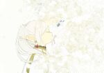  1girl capelet chamwa closed_eyes closed_mouth commentary earrings elf english_commentary flower frieren jewelry long_hair pointy_ears profile simple_background solo sousou_no_frieren twintails upper_body white_background white_capelet white_flower white_hair 