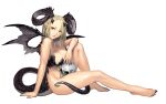  1girl arm_rest arm_support black_horns black_nails black_tail black_wings blonde_hair closed_mouth demon_girl dragon_horns dragon_tail dragon_wings full_body horns knee_up kometani_hisanobu long_hair long_toenails looking_at_viewer nail_polish nude original pointy_ears red_eyes scales sidelocks simple_background sitting skull tail toenail_polish toenails white_background wings 