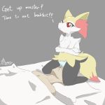  1:1 2d_animation animated anthro bed bodily_fluids braixen clothing dengon duo facesitting female frame_by_frame furniture genital_fluids human low_res male male/female mammal nintendo on_top panties pok&eacute;mon pok&eacute;mon_(species) pussy_juice red_eyes rubbing short_playtime underwear video_games 