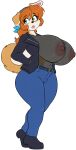 absurd_res alpha_channel anthro big_breasts blue_eyes bottomwear breasts canid canine canis clothing curvy_figure denim denim_bottomwear denim_clothing domestic_dog female fur hi_res huge_breasts jeans kibbles_(uberquest) leather leather_clothing leather_topwear mammal multicolored_body multicolored_fur nipples pants simple_background skidd slightly_chubby solo thick_thighs topwear translucent translucent_clothing transparent_background two_tone_body two_tone_fur uberquest voluptuous wide_hips