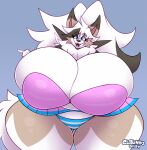 anthro big_breasts bottomwear bra breasts canid canine canis clothed clothing dedoarts fangs female fluffy_chest garnet_(thicccomplex) generation_7_pokemon hair hi_res huge_breasts hyper hyper_breasts lycanroc mammal massive_thighs midday_lycanroc nintendo pokemon pokemon_(species) skirt spiky_hair teeth thick_thighs underwear wolf wolf_ears