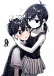  !? 1boy 1girl black_eyes black_hair black_sweater_vest black_tank_top blush collared_shirt colored_skin genderswap genderswap_(mtf) low_twintails medium_hair omori omori_(omori) parted_lips pleated_skirt shirt short_sleeves short_twintails skirt something_(omori) sunny_(omori) sweatdrop sweater_vest tank_top twintails white_shirt white_skin yutsu 