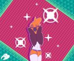  2019 5bitsabuck anthro avian bird blush bottomwear boxer_briefs brown_body brown_feathers cardinal_(bird) cercy clothing dotted_background eyes_closed feather_hands feathers hand_on_head happy male orange_body orange_bottomwear orange_clothing orange_feathers oscine passerine pattern_background purple_bottomwear purple_clothing red-capped_cardinal simple_background slim solo sparkles standing tan_beak tanager tight_clothing underwear white_body white_feathers 