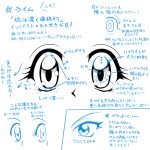  1990s_(style) character_name eyes kotobuki_tsukasa_(style) lime_(saber_j) looking_to_the_side mamiya_myanmar monochrome multiple_views oldschool reference_sheet saber_marionette_j translation_request v-shaped_eyebrows white_background 