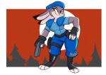 2022 anthro bottomwear breasts capcom clothing cosplay crossover disney female footwear forest fur gloves gun hair hand_on_hip handwear hat headgear headwear holster jill_valentine judy_hopps lagomorph leporid makardraws mammal multicolored_body multicolored_fur plant rabbit ranged_weapon resident_evil signature solo thick_thighs thigh_belt topwear tree two_tone_body two_tone_fur weapon zootopia