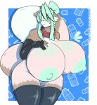2024 absurd_res ailurid anuki big_breasts bodily_fluids breast_expansion breasts clothing collar expansion genitals girly gozer_mocha hair hi_res huge_breasts lactating legwear long_hair male mammal milk nervous nipples pussy red_panda solo thick_thighs thigh_highs
