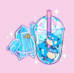  +_+ artist_name blush bubble_tea commentary cup drinking_straw fangs fangs_out leaphere no_humans pink_background pokemon pokemon_(creature) regice smile sparkle spheal star_(symbol) yellow_eyes 