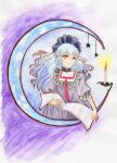  absurdres aikatsu!_(series) aikatsu_friends! book candlestand crescent_moon graphite_(medium) highres holding holding_book keiko_(3baba) moon painting_(medium) shirayuri_sakuya traditional_media watercolor_(medium) 
