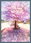  bench cherry_blossoms day mizuasagi no_humans original outdoors scenery shadow spring_(season) tree 