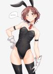  ... 1girl animal_ears armband ass_visible_through_thighs black_leotard covered_navel detached_collar eitopondo fake_animal_ears gloves groin hand_on_own_hip highres higuchi_madoka idolmaster idolmaster_shiny_colors leaning_to_the_side leotard looking_at_viewer mole mole_under_eye necktie playboy_bunny rabbit_ears short_hair short_necktie solo spoken_ellipsis strapless strapless_leotard thighhighs thighs white_background white_gloves 