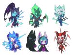  2boys 4girls :d animal_ears arthropod_limbs black_gloves black_hair black_hoodie black_thighhighs blush cat_boy cat_ears cat_girl cat_tail drill_hair elbow_gloves elise_(league_of_legends) fang full_body gloves green_hair grey_hair gwen_(league_of_legends) hand_up highres holding holding_lamp holding_polearm holding_scythe holding_weapon hood hood_up hoodie kalista knol_(flowrmosh) league_of_legends long_hair looking_at_viewer medium_hair multiple_boys multiple_girls polearm red_eyes red_hair scythe shoes short_hair simple_background smile spear standing tail thighhighs thresh_(league_of_legends) triangle_mouth twin_drills twintails very_long_hair vex_(league_of_legends) vex_shadow_(league_of_legends) viego_(league_of_legends) weapon white_background white_hair 