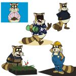 1:1 2024 anthro armor belly biped brown_body clothing eyes_closed fictionist12 hard_hat headgear helmet hi_res male mammal overalls procyonid raccoon rascal_(robot_dreams) robot_dreams shirt slightly_chubby solo topwear walking