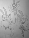  1girl animal_ears armpits ass breasts closed_mouth dr._slump fake_animal_ears greyscale highres leotard long_hair looking_at_viewer monochrome open_mouth playboy_bunny rabbit_ears rabbit_tail simple_background smile solo strapless strapless_leotard tail toshinoshin white_background yamabuki_midori 