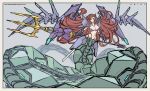  1girl absurdres apoloniodraws ariel_(disney) breasts freckles green_eyes highres long_hair mecha mechanical_arms mechanical_tail mechanical_wings polearm red_hair robot smile tail trident very_long_tail weapon wings 
