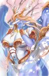anthro big_breasts blonde_hair blush breasts dragon duel_monster feathered_wings feathers featureless_crotch female hair hi_res horn konami mythological_creature mythological_scalie mythology passionpit777 saffira_queen_of_dragons scalie smile solo wings yu-gi-oh!