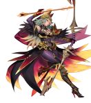  1girl armor armored_boots arrow_(projectile) bare_shoulders bodysuit boots bow_(weapon) breasts cleavage dark_skin earrings feather_trim fire fire_emblem fire_emblem_heroes flaming_eye full_body gloves gold_trim gradient gradient_clothes gradient_hair green_eyes hat high_heels highres holding holding_bow_(weapon) holding_weapon jewelry laegjarn_(fire_emblem) large_breasts lips long_hair looking_away makeup multicolored_hair official_art orange_hair p-nekor pantyhose parted_lips purple_bodysuit purple_lips red_eyes shiny shiny_clothes shoulder_armor sleeveless solo transparent_background two-tone_hair weapon 