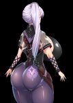  1girl alternate_costume ass black_background bodysuit breasts cosplay curvy eve_(stellar_blade) eve_(stellar_blade)_(cosplay) from_behind gigantic_breasts hair_ornament highres huge_ass kloah long_hair mechanical_parts multicolored_bodysuit multicolored_clothes multiple_bracelets purple_hair purple_nails sailor_collar science_fiction see-through see-through_sleeves short_sleeves side_ponytail sideboob simple_background solo stellar_blade thick_thighs thighs turtleneck turtleneck_bodysuit vocaloid yuzuki_yukari 