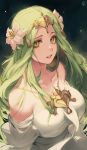  1girl dress fire_emblem fire_emblem:_three_houses green_eyes green_hair highres long_hair parted_lips rhea_(fire_emblem) solo tiara upper_body velahka white_dress 