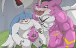 16:10 absurd_res anthro balls bandai_namco blush bodily_fluids cum cum_on_belly cum_on_body cum_on_chest cum_on_hand cum_on_penis cumshot digimon digimon_(species) duo ejaculation erection exveemon eyes_closed gargomon genital_fluids genitals handjob hi_res humanoid_genitalia humanoid_penis looking_pleasured male male/male muscular muscular_male mutual_handjob mutual_masturbation nude open_mouth orgasm_face overweight overweight_male penile penis sex size_difference widescreen winick-lim