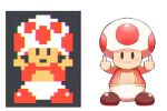  1boy closed_mouth double_middle_finger highres looking_at_viewer mario_(series) middle_finger p_on_kome reference_inset simple_background solo super_mario_bros._1 toad_(mario) white_background 