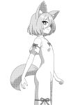  1girl animal_ears closed_mouth fox_ears fox_girl fox_tail from_side greyscale kudamaki_tsukasa looking_at_viewer monochrome onkn_sxkn short_hair short_sleeves simple_background solo tail touhou 