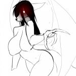 anthro black_and_white black_hair breasts butt canid canine claws fangs female fox grin hair hi_res humanculi looking_at_viewer mammal monochrome red_eyes sagging_breasts sketch smile solo tail teeth the_sake_ninja true_fox vampire wings