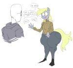 2023 5_fingers anon anthro anthrofied blonde_hair blush bodily_fluids bottom_heavy bottomwear clothing denim denim_bottomwear denim_clothing derp_eyes derpy_hooves_(mlp) dialogue digital_drawing_(artwork) digital_media_(artwork) duo english_text equid equine eyelashes eyewear female fingers fluffy fluffy_tail friendship_is_magic fur grey_body grey_fur hair hasbro hi_res horse huge_thighs human jeans long_tail male mammal mhdrawin my_little_pony open_mouth open_smile pants pony simple_background smile sunglasses sweat tail text thick_thighs white_background wide_hips yellow_eyes yellow_tail