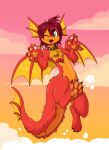  absurd_res chibity cloud collar dragon dragon_kitty dritty flying_through_the_clouds fuf furred_dragoness hair hi_res invalid_tag mythological_creature mythological_scalie mythology one_eye_closed pawpads playful scalie spiked_collar spikes tail wings wink 