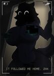 absurd_res anthro big_breasts black_eyes breasts canid canine canis darkness door english_text female glitch hi_res looking_at_viewer mammal scary_face solo tail text wolf zak_hitsuji