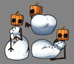  2023 absurd_res anthro big_butt breasts butt curvy_figure eyelashes female food for_a_head fruit fused_legs grey_background hi_res jack-o&#039;-lantern looking_at_viewer looking_back looking_back_at_viewer lying microsoft minecraft mojang object_head on_side plant presenting presenting_hindquarters pumpkin pumpkin_head simple_background sketchylimesliv snow snow_golem snowman solo stick_arms white_body wide_hips xbox_game_studios 