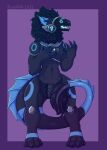  ambiguous_gender anthro black_body blue_markings collar collar_only kinirowolf machine markings nude protogen solo souli_(character) tail 