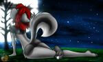  2020 anthro aria_(cjweasle) breasts butt canid canine canis cjweasle digital_media_(artwork) eyes_closed female full_moon fur grass grey_body grey_fur hair howl mammal moon night nude open_mouth outside plant pose red_hair solo tail tree wolf 