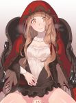  +_+ 1girl bangs blonde_hair blunt_bangs breasts cape clothed_sex cum cum_in_pussy eyebrows_visible_through_hair highres hikichi_sakuya hood hood_up hooded_cape little_red_riding_hood_(sinoalice) long_hair looking_at_viewer no_panties red_hood sex simple_background sinoalice small_breasts solo solo_focus vaginal yellow_eyes 