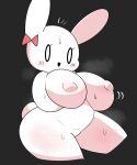 absurd_res anthro big_breasts black_background blush blush_lines bodily_fluids breasts ear_bow ebi10000000000 featureless_crotch female fog hi_res holding_breast lagomorph leporid looking_at_viewer mammal nipples puffy_nipples rabbit short_tail simple_background simple_eyes solo sweat tail thick_thighs white_body