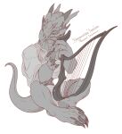  anthro claws dragon eyes_closed feet harp hi_res kredri male musical_instrument musician mythological_creature mythological_scalie mythology paws playing_music plucked_string_instrument reptile scalie sitting soles solo string_instrument toes 