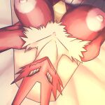 anthro avian big_breasts bird blaziken blue_eyes breasts digital_media_(artwork) female game_freak generation_3_pokemon hair hi_res looking_at_viewer nintendo nipples nude pokemon pokemon_(species) ppmp red_body selfie smile solo