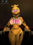 2023 absurd_res animatronic anthro artist_name avian beak beanontoast bib bib_only big_breasts bird bottomless bottomless_anthro bottomless_female breasts chicken clothed clothing curvy_figure detailed_background digital_drawing_(artwork) digital_media_(artwork) eyelashes female five_nights_at_freddy&#039;s five_nights_at_freddy&#039;s_2 galliform gallus_(genus) genitals hi_res inside looking_at_viewer machine patreon patreon_logo phasianid purple_eyes pussy robot scottgames segmented_arms segmented_body segmented_legs solo thick_thighs twitter twitter_logo under_boob voluptuous watermark wide_hips withered_chica_(fnaf) yellow_body
