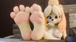 2024 3d_(artwork) 4_toes animal_crossing anthro areola breasts canid canine canis digital_media_(artwork) domestic_dog eyebrows eyelashes feet female fingers foot_focus hair hi_res isabelle_(animal_crossing) mammal nintendo nipples nude shih_tzu solo toes toy_dog twintails3d 