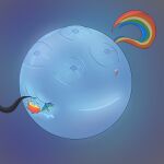 absurd_res blue_background eyes_closed friendship_is_magic glistening glistening_body hair hasbro hi_res hose_in_mouth hose_inflation inflation inflation_fetish multicolored_hair multicolored_tail my_little_pony noissses rainbow_dash_(mlp) simple_background spherical_inflation tail