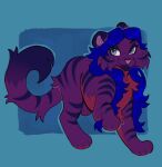 ally_cat_(character) blue_eyes blue_hair domestic_cat felid feline felis female feral feral_with_hair fur fur_tuft hair hi_res mammal purple_body purple_fur red_body red_fur simple_background solo tabby_cat tuft unknown_artist