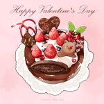  cake chocolate chocolate_cake food food_focus fruit happy_valentine highres no_humans original strawberry tomma_mayuka valentine 