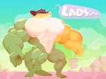 abs anthro barazoku biceps big_muscles big_pecs candy clothing crocodilian dessert english_text featureless_crotch food food_creature glitch_productions gummigoo_(tadc) gummy_(food) gummy_creature hat headgear headwear humanoid living_candy male muscular muscular_anthro muscular_male nude pecs reptile scalie solo text the_amazing_digital_circus tuftbubble