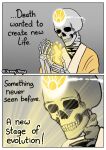  animated_skeleton bone bone_hand bright_light clothing death_(personification) dialogue glowing humanoid jenny_jinya looking_down loving_reaper male robe role_reversal skeleton skull skull_head solo undead yellow_glow yellow_light 