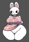  anthro black_eyes breasts clothed clothing dress female genitals grey_background hi_res lagomorph leporid mammal nsfwoaf pubes pussy rabbit raised_clothing raised_dress rental_(game) shaved_pussy simple_background solo thick_thighs umi_(rental) white_body 