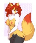  2024 abstract_background anthro arm_tuft braixen breasts digital_media_(artwork) dipstick_tail eyebrows eyelashes female fluffy fluffy_tail fur fuvi generation_6_pokemon genitals hair hi_res inner_ear_fluff long_hair looking_at_viewer markings neck_tuft nintendo nipples nude pink_nipples pokemon pokemon_(species) portrait pussy red_eyes red_hair shoulder_tuft solo tail tail_markings three-quarter_portrait tuft yellow_body yellow_fur 